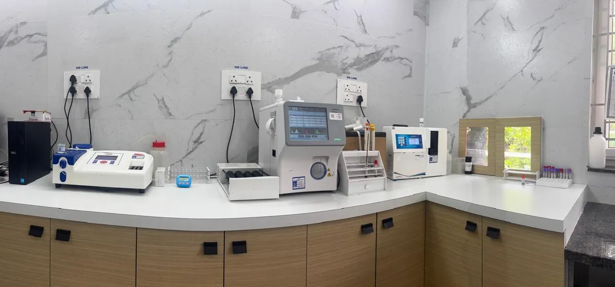 Haematology and diagnostic equipment in the Agastya Hospitals laboratory, Ballari