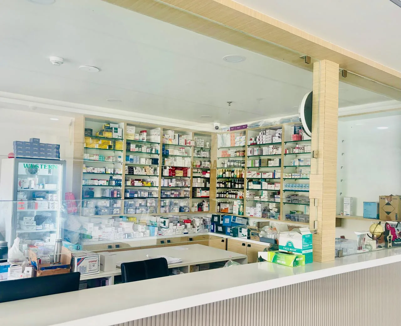 In-house pharmacy stocked with medicines at Agastya Hospitals, Ballari